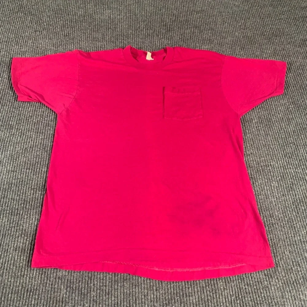 VTG Fruit of the Loom T Shirt Mens 2XL Large Pink Pocket Tee Blank Single Stitch